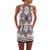 Hot Sale Women Dress 2017 Spring Summer Printed O-Collar geometric studded Beach Sleeveless Evening Party Mini Dress