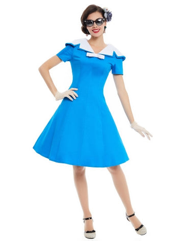 Blue Sailor Collar Knot Women's Day Dress