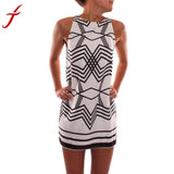 Hot Sale Women Dress 2017 Spring Summer Printed O-Collar geometric studded Beach Sleeveless Evening Party Mini Dress